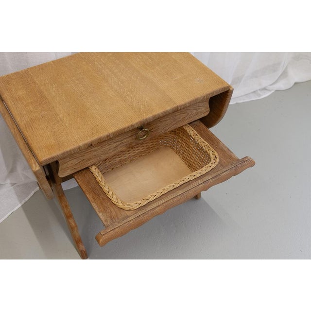 Danish Coffee or Sewing Table in Oak and Rattan, 1970s For Sale - Image 6 of 18