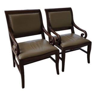 Pair of Neoclassical Style Armchairs With Leather Upholstery For Sale