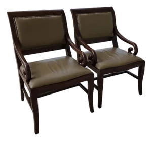 Pair of Neoclassical Style Armchairs With Leather Upholstery