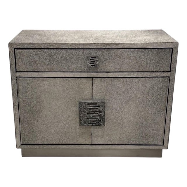 Studio a Home by Global Views “Metro” Nightstand in Gray Hair-on-Hide. For Sale