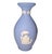 This petite vase is decorated with bas relief cream putting on the matte cornflower blue ground. Measurements: 3"Wx3"Dx5"H