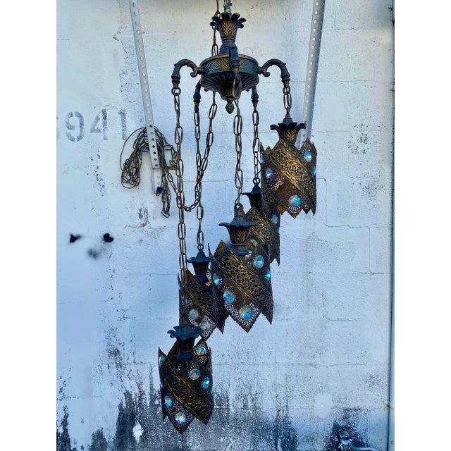 50s Jeweled Filigree Moroccan Inspired Chandelier For Sale - Image 12 of 12