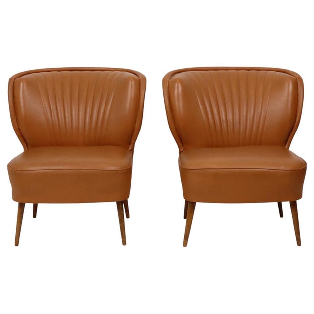 Vintage Expo 58 Cocktail Chairs in Cognac Faux Leather, 1960s, Set of 2 For Sale - Image 14 of 18