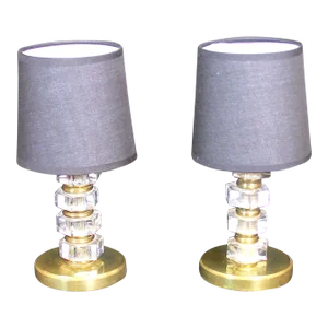 Jacques Adnet, Brass Lucite Bedsides Lamps, Golden Lampshade, Mid-Century France - a Pair