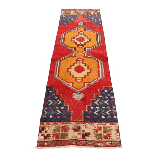 1979 Tribal Red Medallion Runner Rug For Sale