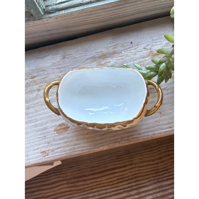 Ceramic Antique European Porcelain Open Sugar Bowl, Hand-Painted Roses, Signed “Fixier" For Sale - Image 7 of 7