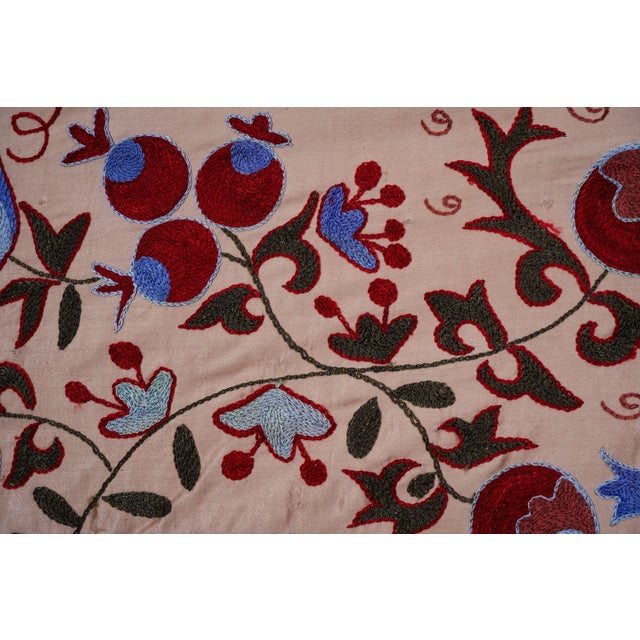 Beige Uzbek Suzani Wall Hanging – Tree of Life Pomegranate Embroidery Textile Art 3'5'' X 6'2'' For Sale In New York - Image 6 of 12
