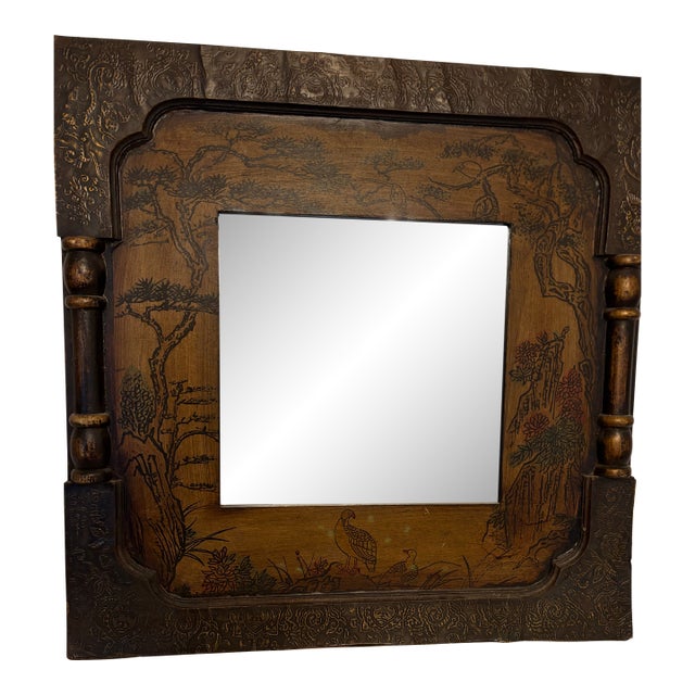 Antique-Style Chinoiserie Accent Mirror With East Asian and European Flair For Sale