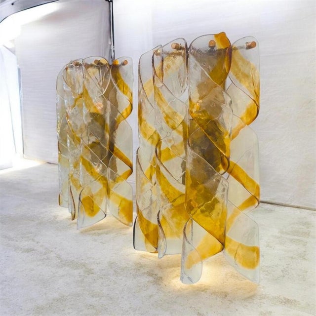AVMazzega Two-Tone Murano Glass & Brass Wall Sconces, Italy, 1970, Set of 2 For Sale - Image 4 of 6