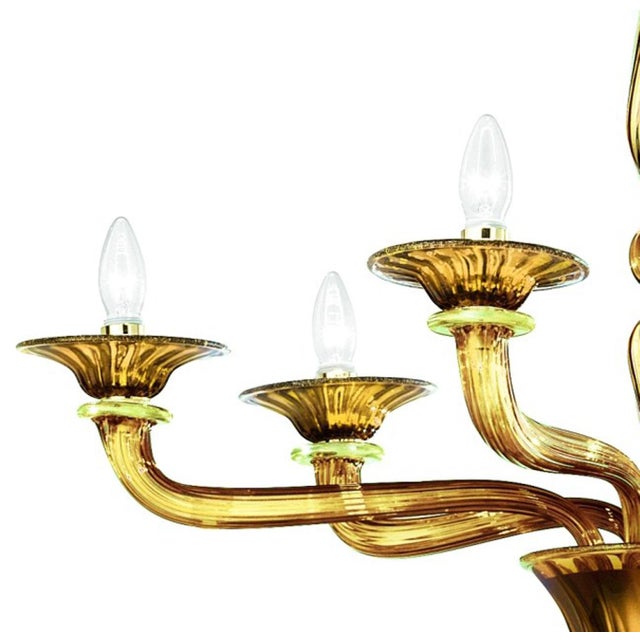 Contemporary Linear "Rigadin"amber Murano Glass Chandelier For Sale - Image 4 of 5
