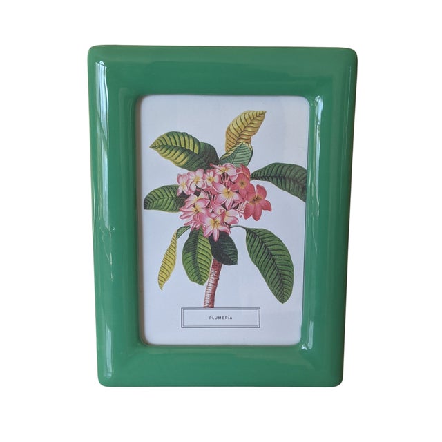 Ceramic Botanical Floral Bookplate Postcards Framed in Green Ceramic Frames - Set of 2 For Sale - Image 7 of 10