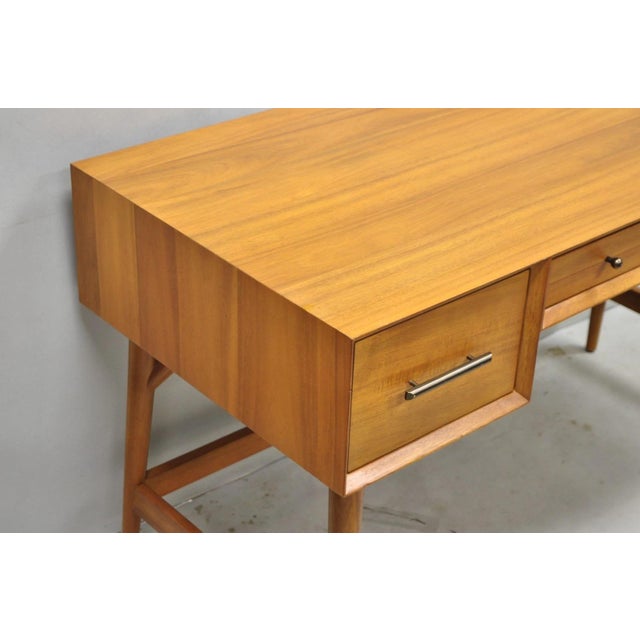 West Elm Williams Sonoma Mid Century Modern Acacia Teak Style Writing Desk (B) For Sale - Image 12 of 16