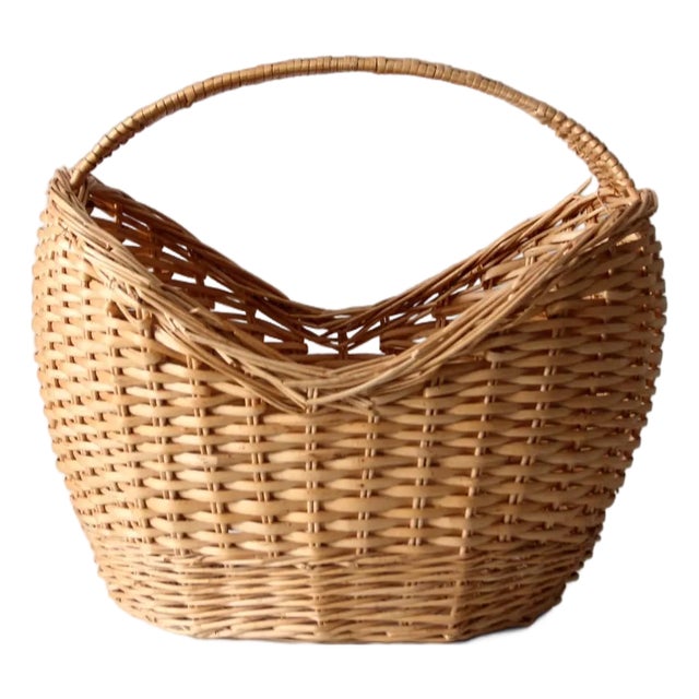 Vintage Wicker Gathering Basket For Sale