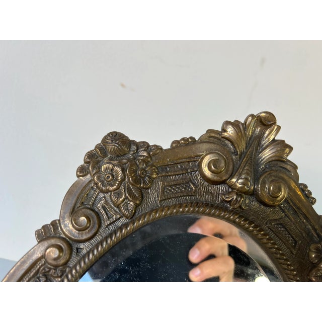 Brass Vintage Ornate Brass Vanity Mirror For Sale - Image 8 of 13