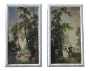 1920s French Oil on Board Paintings - a Pair
