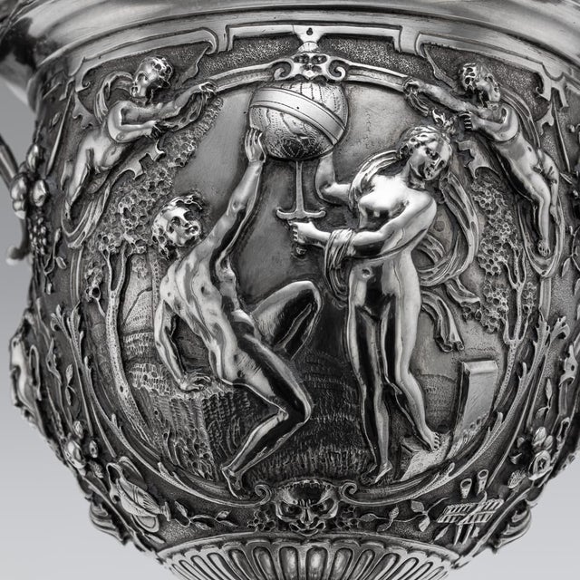 Antique Italian Silver Repoussé & Chased Covered Urn, 1870s For Sale - Image 16 of 18
