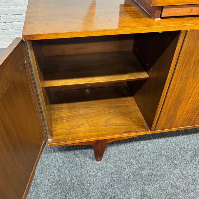 MCM Walnut & Mother of Pearl Sideboard With Bar Cabinet For Sale - Image 10 of 18