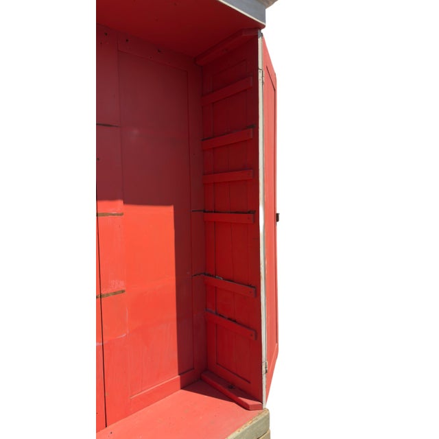 Antique Gustavian Style Painted Armoire With Painted Diamond Panels & Coral Interior For Sale - Image 9 of 14