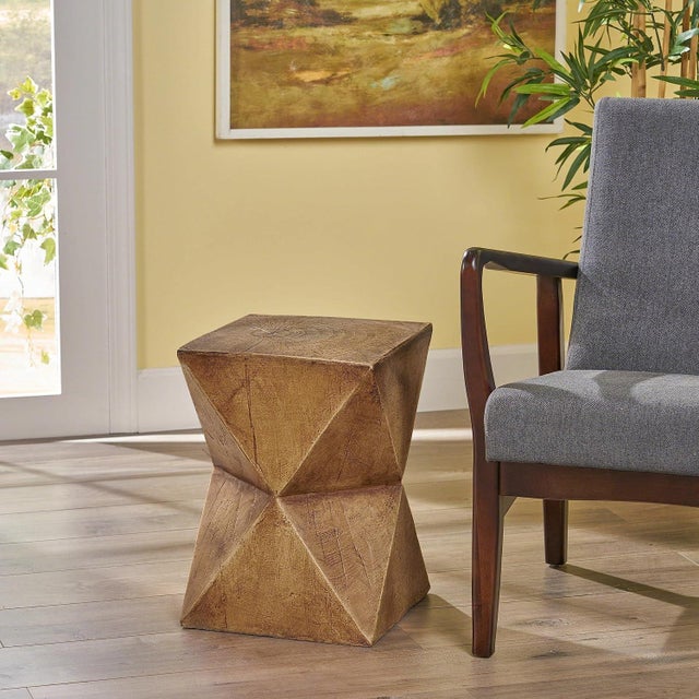 Vintage-Inspired Concrete Side Table With Hand-Painted Wood-Look Finish For Sale - Image 4 of 8