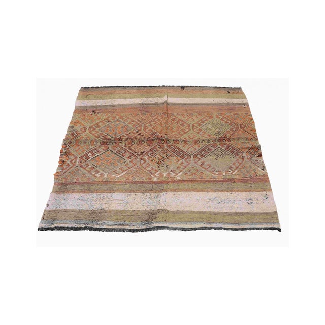 1960s Embroidered Vintage Kilim Rug - 4`5″ X 5`1″ For Sale - Image 5 of 6