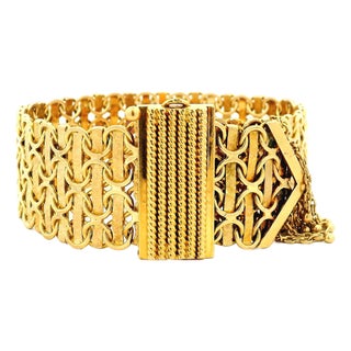 Vintage Italian 18k Gold Wide Openwork Link Bracelet, 72.9 Grams For Sale
