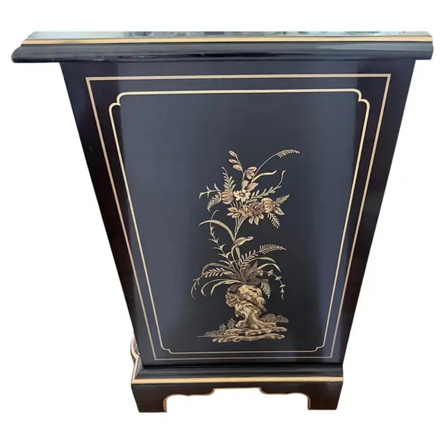 Wood Gilt Chinoiserie Black Lacquer Serpentine Chest Dresser by Drexel Et Cetera For Sale - Image 7 of 11