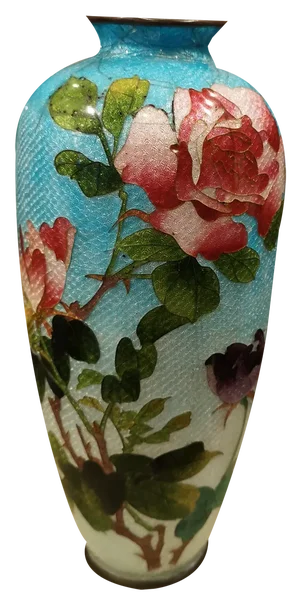 Japanese Style Celestial Blue Cloisonne Enamel Vase