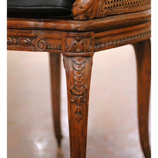 Late 19th Century 19th Century French Louis XV Walnut Double Caned Armchair With Leather Cushion For Sale - Image 5 of 11
