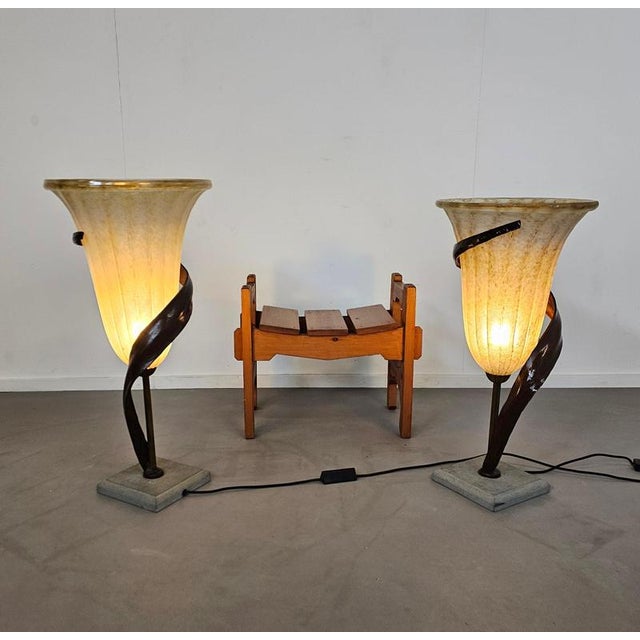 Large Jugendstil Floor Lamps with Stone Base and Italian Glass Shade from Roberto Galli, Set of 2 For Sale - Image 16 of 18