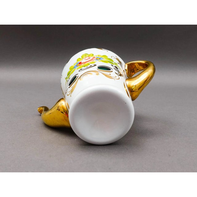Mid 20th Century Bohemian Czech White Cut to Green Cased Gold Gilt Hand Painted Floral Teapot For Sale - Image 9 of 10
