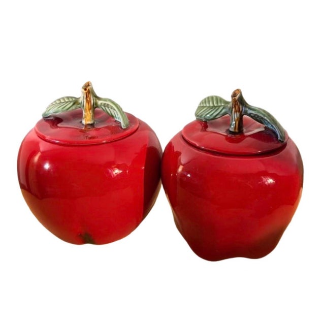 1970s 1970s California Ceramic Apples Shaped Storage Canisters - A Pair For Sale - Image 5 of 9