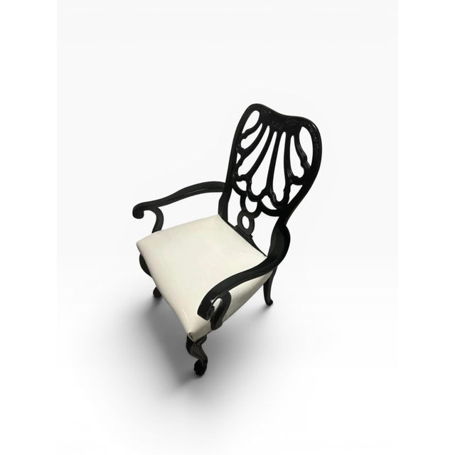 Wood Set of 4 Ralph Lauren Black Armchairs With Genuine Leather Faux Alligator Seats For Sale - Image 7 of 11