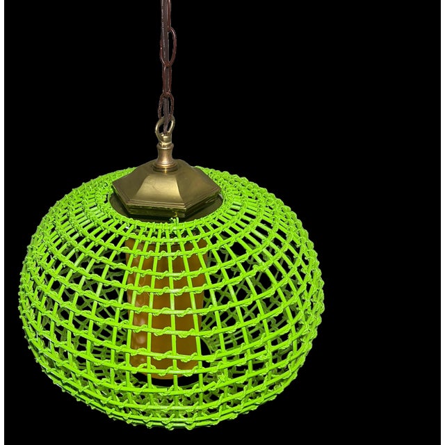 Vintage Rattan Green Globe Oange Glass Shade Pendant Light For Sale - Image 14 of 18
