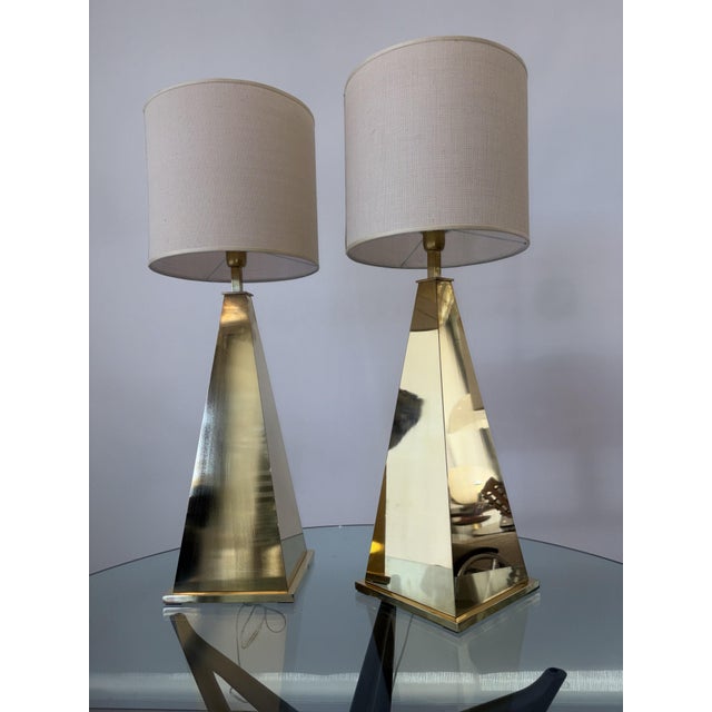 Pyramid Lamps in Brass, 1980s, Set of 2 For Sale - Image 3 of 18