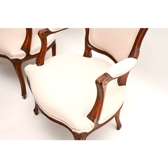 Antique French Walnut Salon Armchairs, 1930, Set of 2 For Sale - Image 9 of 11