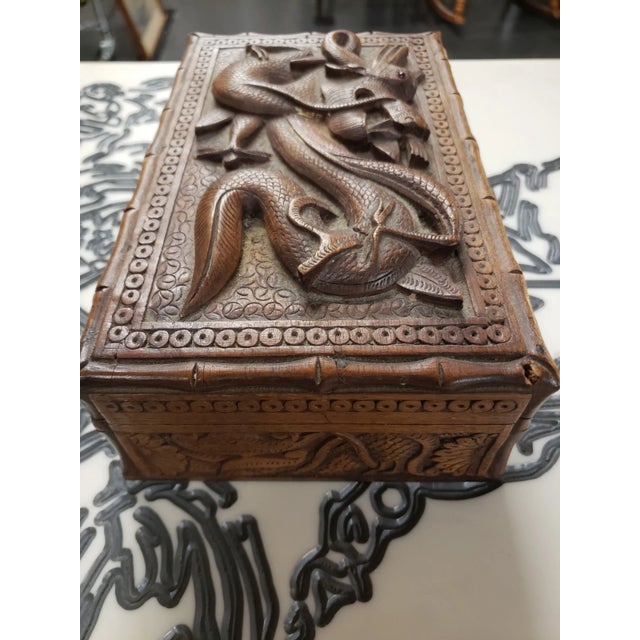 Vintage Mid Century Chinese Hand Carved Wood Dragon Keepsake Lidded Box For Sale - Image 4 of 7