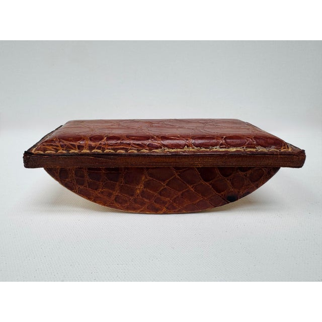 Vintage Argentine Genuine Caiman Leather Desk Ink Blotter Rocker With Original Blotting Paper For Sale - Image 4 of 10