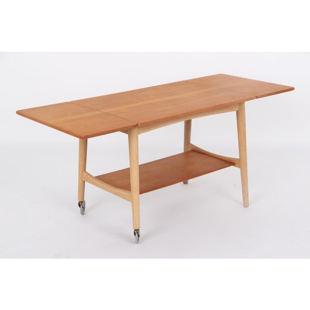 Danish Coffee Table with Flaps and Wheels by Hans J. Wegner for Andreas Tuck, 1960s For Sale - Image 11 of 13