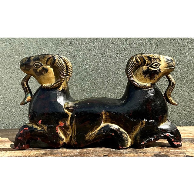 Vintage Egyptian Gilt Tipped Rams Head Sculpture For Sale - Image 12 of 12