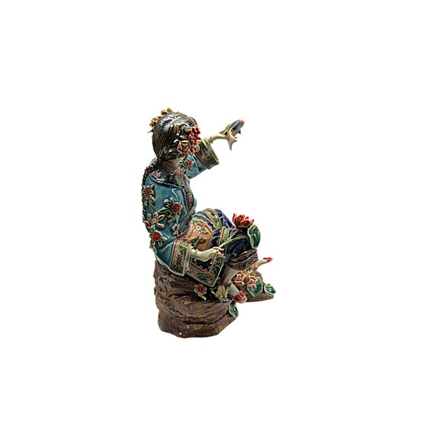 Chinese Porcelain Qing Style Dressing Catching Fish Lady Figure For Sale - Image 4 of 5