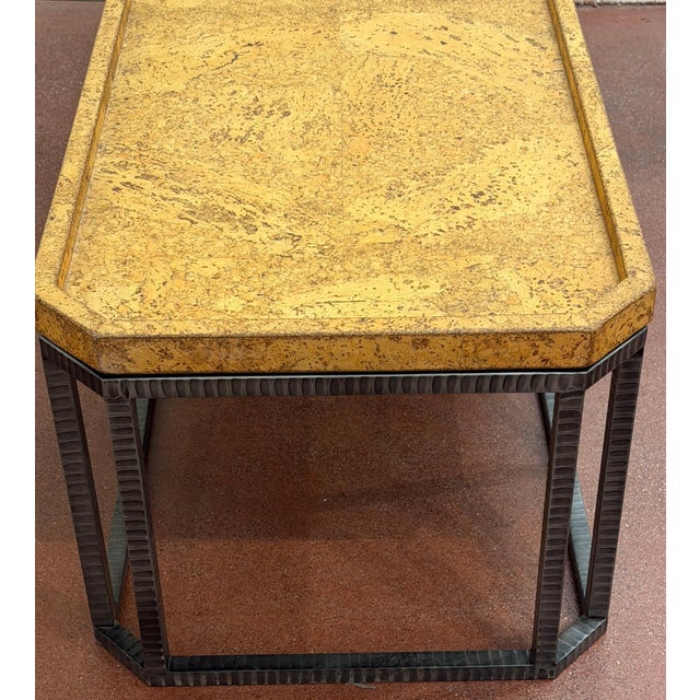 Yellow French Modern Style Cork-Top Cocktail Table with Wrought Iron Base, France For Sale - Image 8 of 15