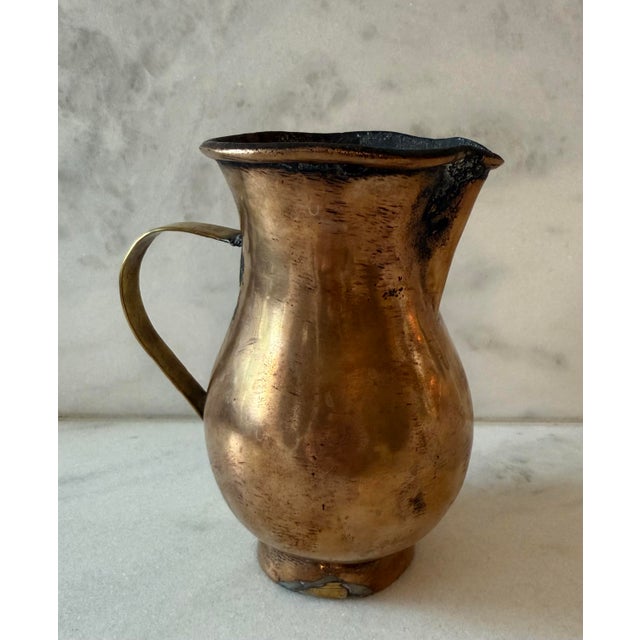 Antique Handmade Hammered Copper Small Pitcher For Sale - Image 4 of 10