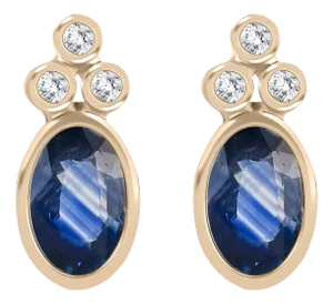 14k Gold Bezel Set Sapphire Diamond Stud Earrings for Mother 2 Pieces