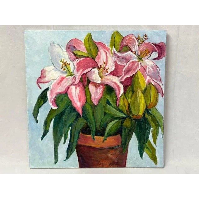 Contemporary Square Impasto Floral Painting of Lilies For Sale - Image 3 of 18