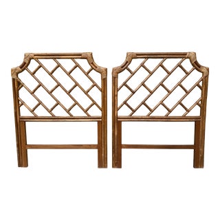Vintage Chinese Chippendale Rattan Twin Headboards - a Pair For Sale
