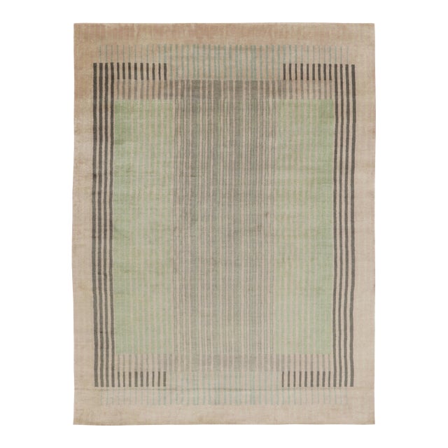 Contemporary Art Deco Style Geometric Mint Green Wool Rug by Rug & Kilim, India For Sale