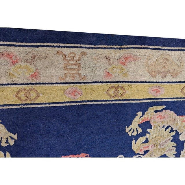Early 20th Century 1930s Blue Navy Dragon Traditional Antique Chinese Peking Rug 8' X 10'10" Hand Knotted Wool Carpet For Sale - Image 5 of 6