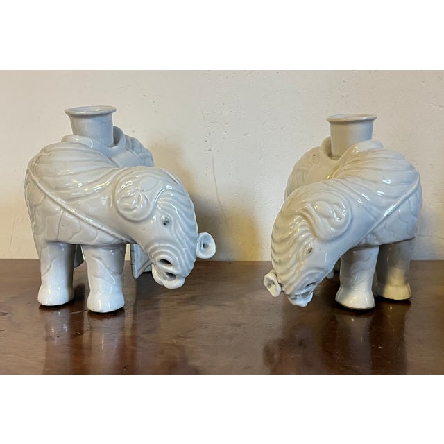 Antique 18th Century Chinese Blanc De Chine Porcelain Elephant Candlestick or Joss Stick Holders - A Pair For Sale In New York - Image 6 of 16