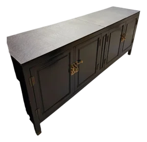 Vintage Century Furniture Hollywood Regency Chinoiserie Credenza in Black Lacquer With Brass Hardware