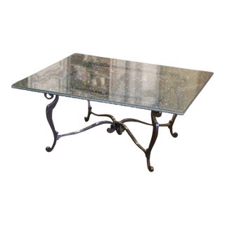 Mid-Century French Iron Coffee Table With Crackle Glass Top For Sale